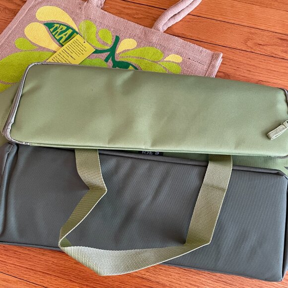 Trader Joes Lemon Lime Burlap Tote & XL Picnic Storage Insulated Cooler Bag TJs - Picture 11 of 15